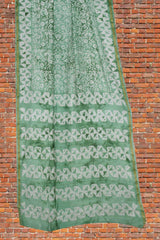 Light Green Chanderi Cotton Leaf Garden HandBlock Printed Saree