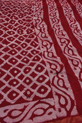 Deep Red Chanderi Cotton HandBlock Printed Saree