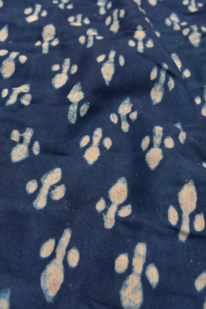 Indigo Blue Chanderi Cotton HandBlock Printed Waves Pallu Saree