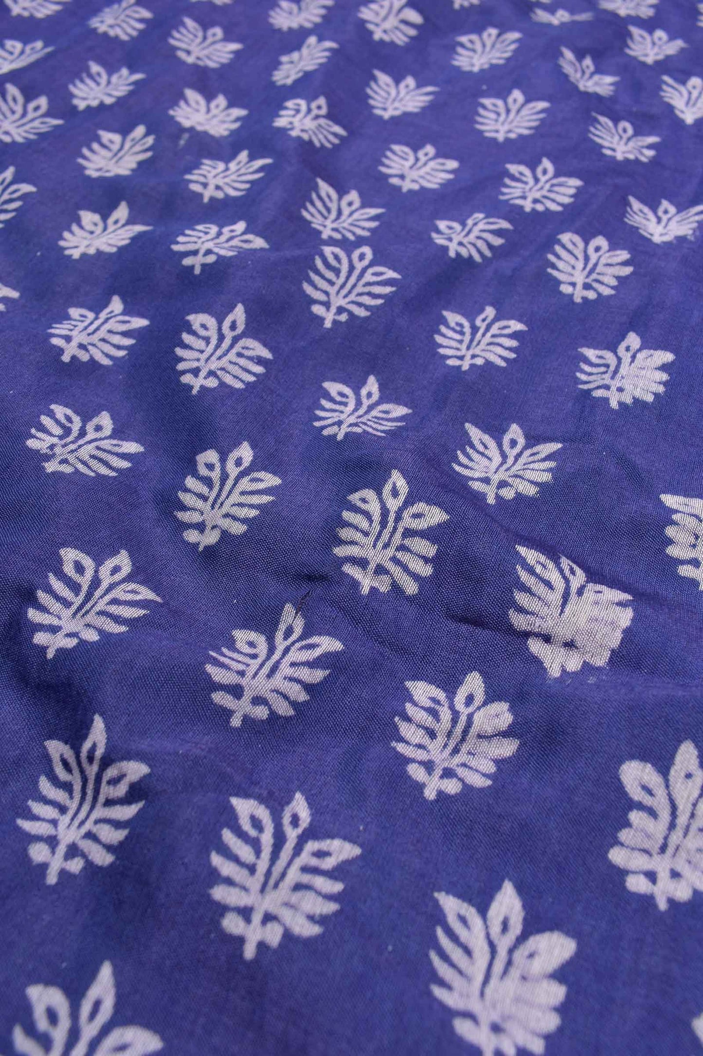 Navy Blue Chanderi Cotton Floral Leaves HandBlock Printed Saree