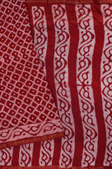 Deep Red Chanderi Cotton HandBlock Printed Saree