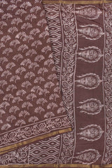 Brown Chanderi Cotton Shells HandBlock Printed Saree