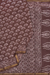 Brown Chanderi Cotton Shells HandBlock Printed Saree