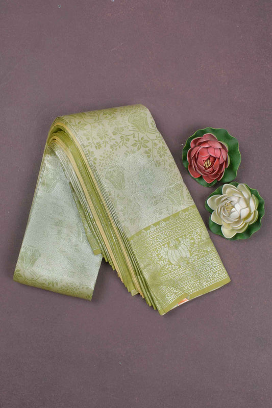 Laurel Green Semi Silk Fancy Floral Design  Light Green Border Pallu Saree