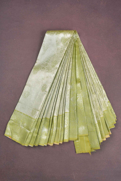 Laurel Green Semi Silk Fancy Floral Design  Light Green Border Pallu Saree