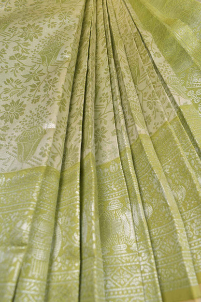 Laurel Green Semi Silk Fancy Floral Design  Light Green Border Pallu Saree