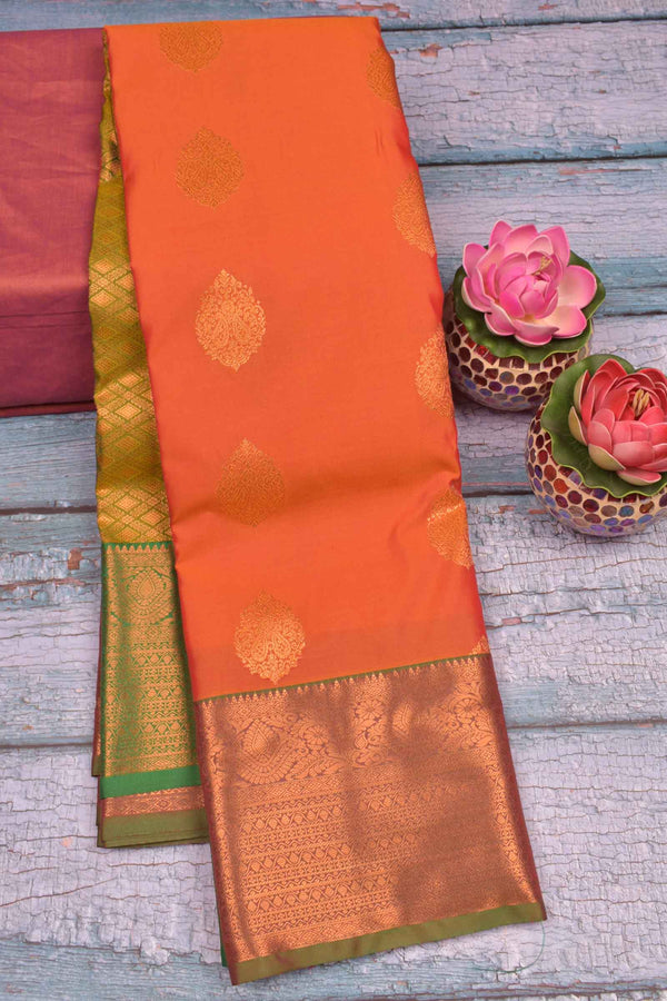 Orange Semi Soft Silk Traditional Butta Green Border Saree