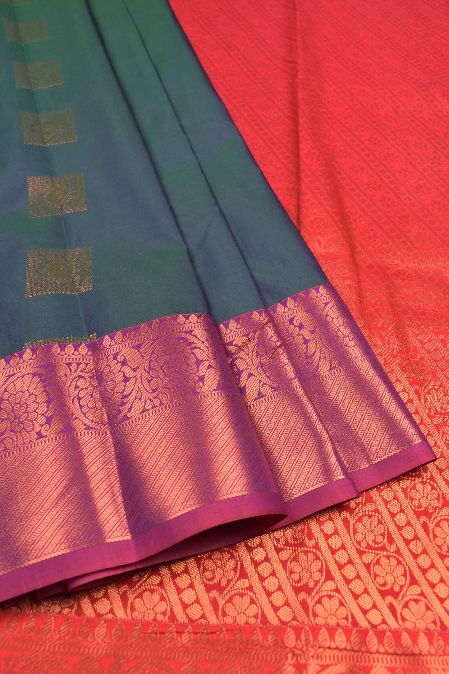 Greenish Blue Semi Soft Silk Square Butta Violet Border Saree