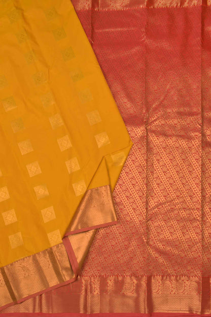 Golden Yellow Semi Soft Silk Squarre Butta Contrast Pallu Saree