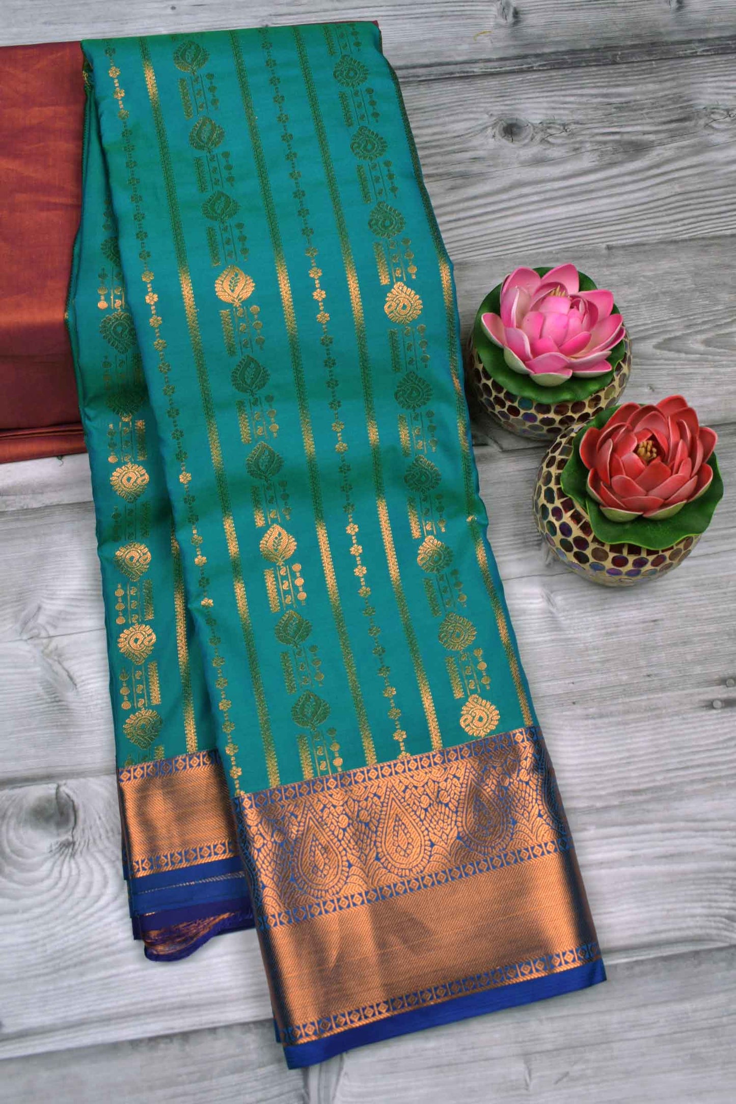 Green Semi Soft Silk Traditional Zari Lines Contrast Violet Border Saree