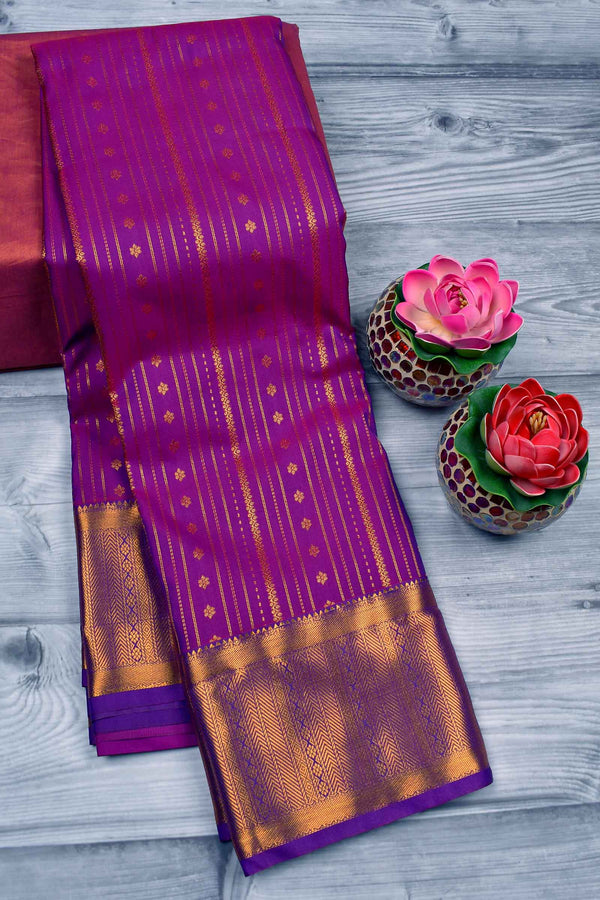 Dark Violet Semi Silk Traditional Zari Lines Saree