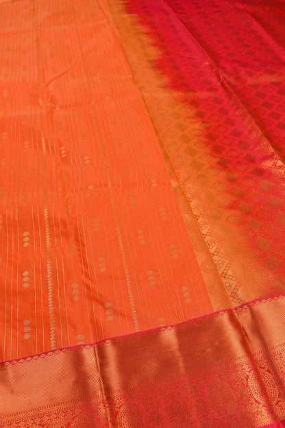 Orange Semi Soft Silk Zari Lines Contrast Pallu Saree