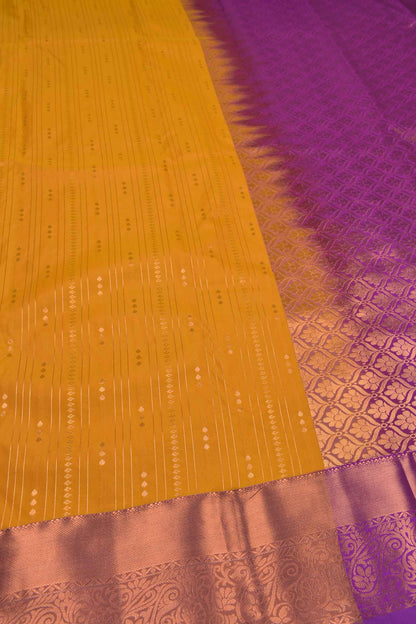 Golden Yellow Semi Soft Silk  Traditional Zari Lines Contrast Border Saree