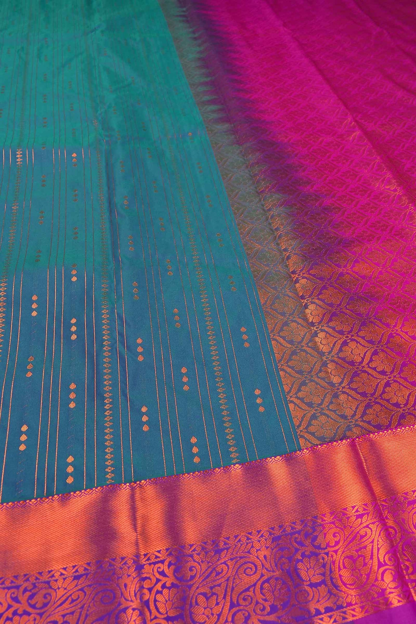 Blue With Green Semi Soft Silk Parallel Zari Lines Fancy Violet Border Saree