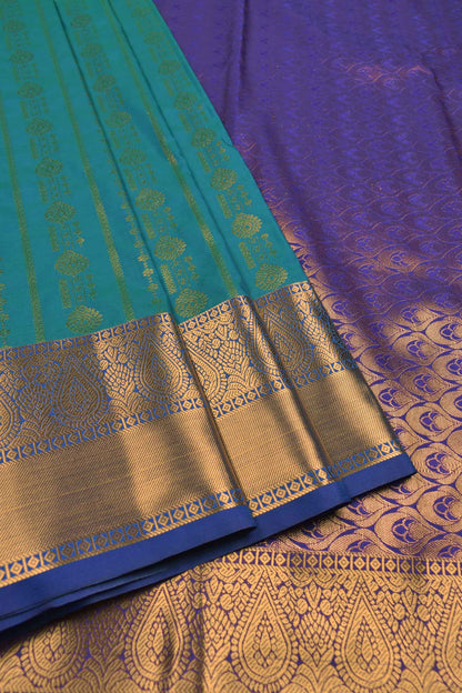 Green Semi Soft Silk Traditional Zari Lines Contrast Violet Border Saree