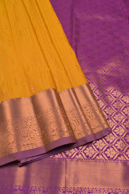 Golden Yellow Semi Soft Silk  Traditional Zari Lines Contrast Border Saree