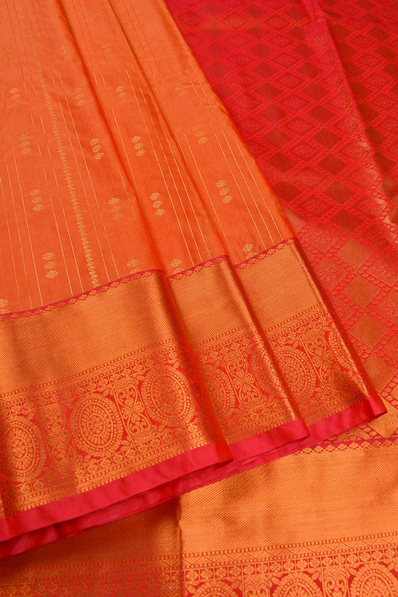 Orange Semi Soft Silk Zari Lines Contrast Pallu Saree