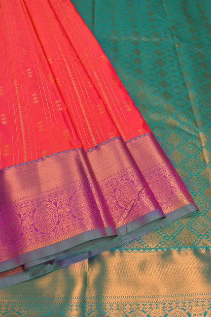 Red with Rose Semi Soft Silk Traditional Zari Lines Contrast Pallu Saree