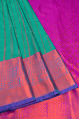 Teal Green Semi Silk Traditional Zari Lines Contrast Pallu Saree