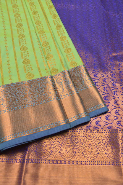 Green Semi Silk Traditional Zari Lines Contrast Violet Border Saree