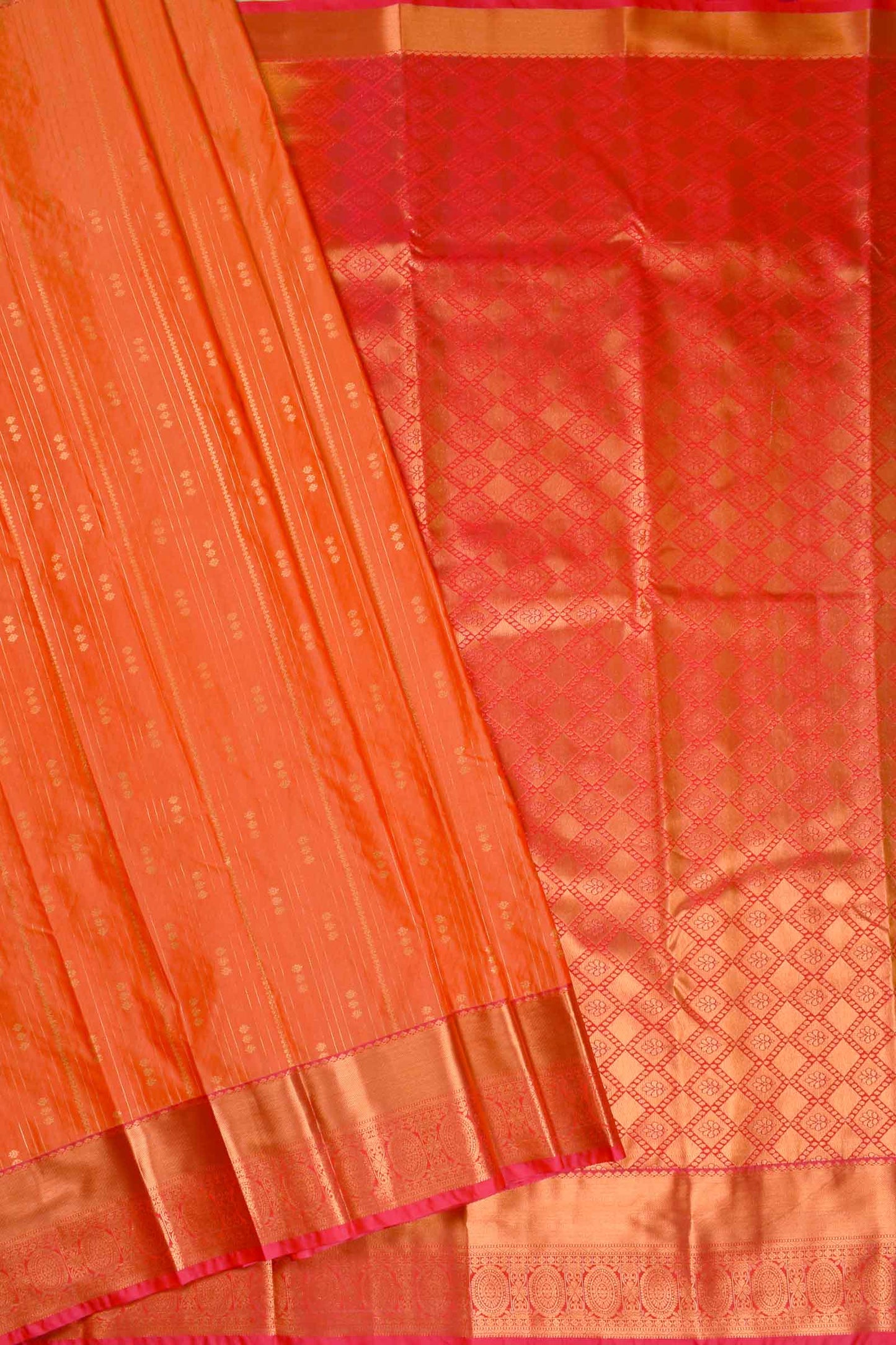 Orange Semi Soft Silk Zari Lines Contrast Pallu Saree