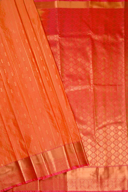 Orange Semi Soft Silk Zari Lines Contrast Pallu Saree