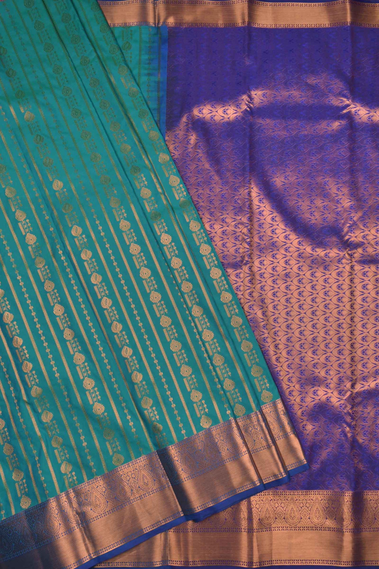 Green Semi Soft Silk Traditional Zari Lines Contrast Violet Border Saree