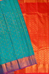 Teal Green Semi Soft Silk Zari Lines Contrast Pallu Saree