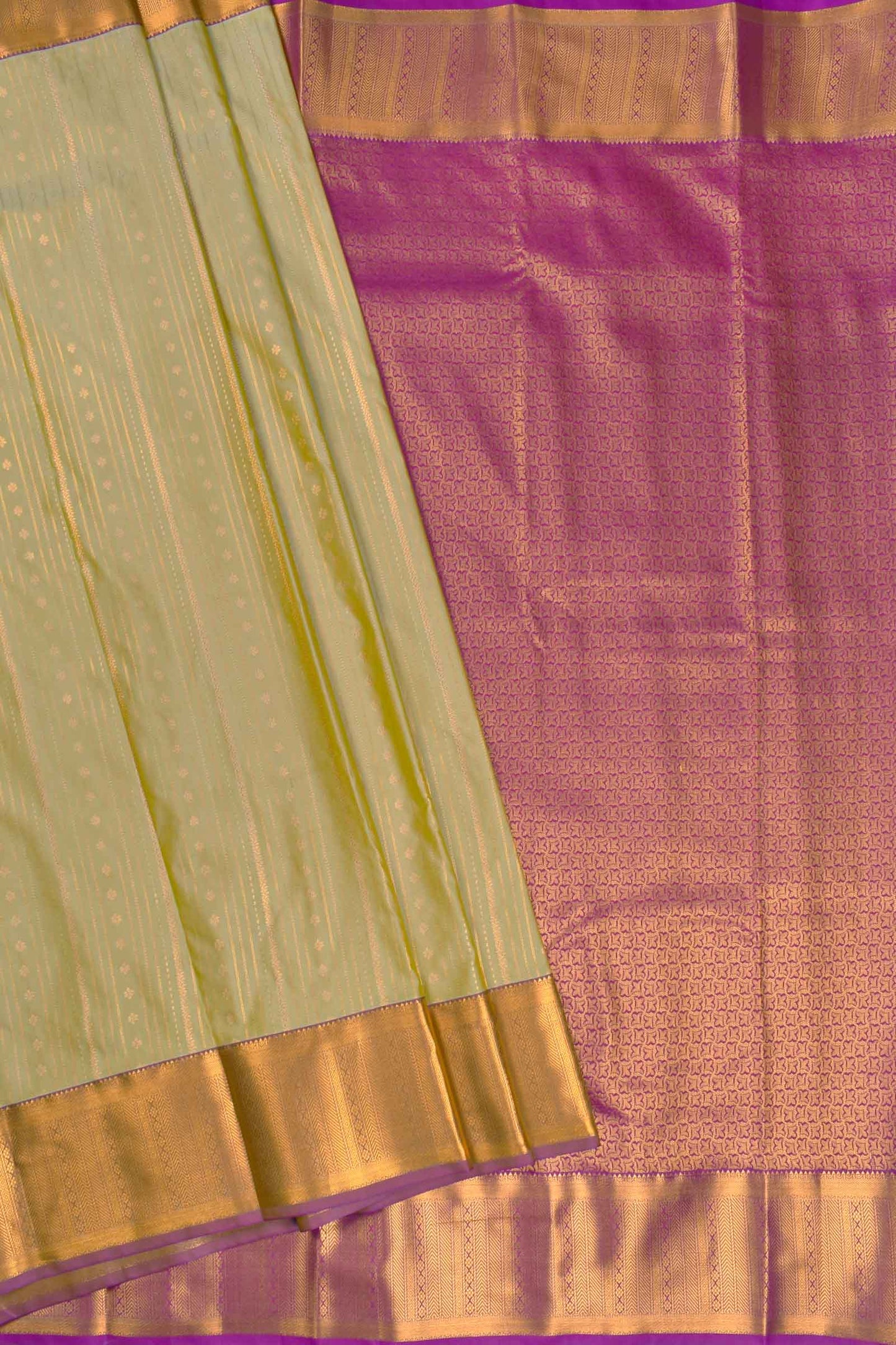 Light Green Semi Soft Silk Zari Lines Fancy Violet Border Saree