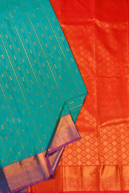 Teal Green Semi Soft Silk Zari Lines Contrast Pallu Saree