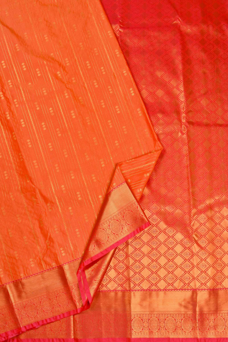 Orange Semi Soft Silk Zari Lines Contrast Pallu Saree