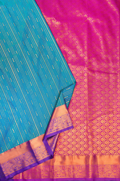 Blue With Green Semi Soft Silk Parallel Zari Lines Fancy Violet Border Saree