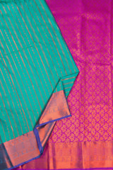 Teal Green Semi Silk Traditional Zari Lines Contrast Pallu Saree