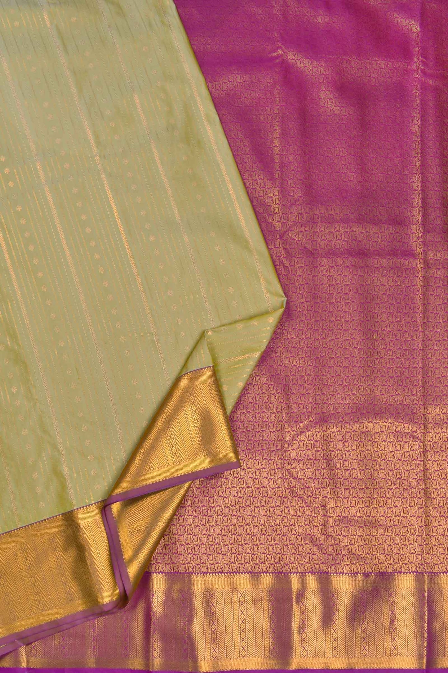 Light Green Semi Soft Silk Zari Lines Fancy Violet Border Saree