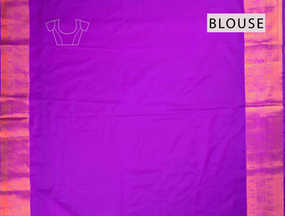 Blue With Green Semi Soft Silk Chain Zari Lines Butta Fancy Violet Border Saree