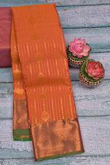 Orange Semi Soft Silk Traditional Chain Lines Butta Contrast Green Pallu  Saree