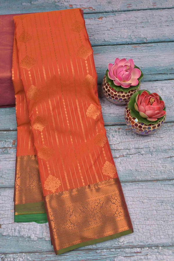 Orange  Semi Soft Silk Traditional Chain Butta Contrast Pallu Saree