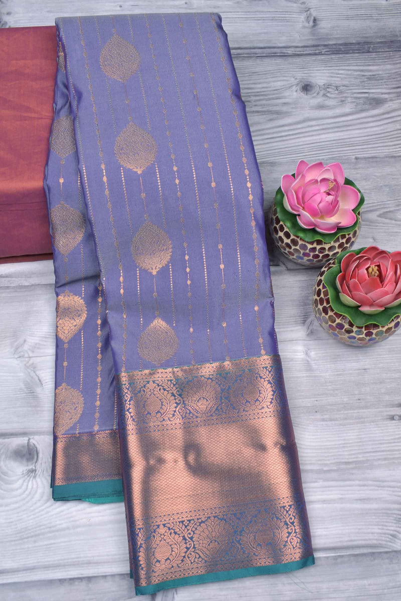 Light Violet Semi Soft Silk Zari Lines Traditional Butta Saree