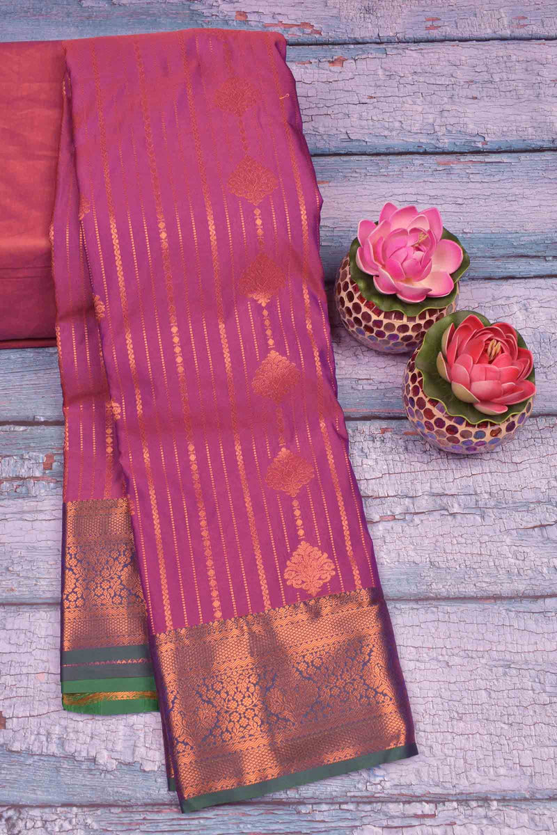 Violet Semi Soft Silk Traditional Chain Lines Butta Contrast Pallu Saree