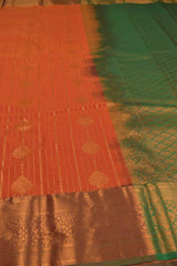 Orange Semi Soft Silk Traditional Chain Lines Butta Contrast Green Pallu  Saree