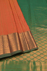 Orange Semi Soft Silk Traditional Chain Lines Butta Contrast Green Pallu  Saree