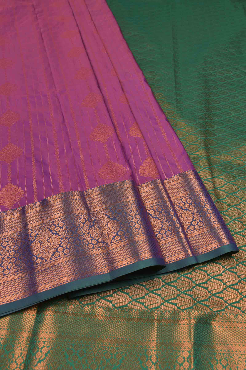 Violet Semi Soft Silk Traditional Chain Lines Butta Contrast Pallu Saree