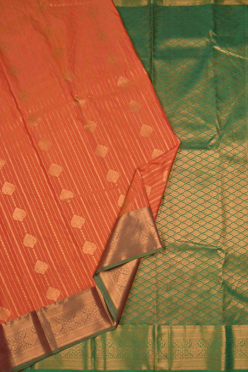 Orange Semi Soft Silk Traditional Chain Lines Butta Contrast Green Pal ...