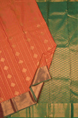 Orange Semi Soft Silk Traditional Chain Lines Butta Contrast Green Pallu  Saree