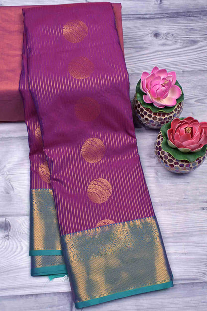 Dark Violet Semi Soft Silk Zari Lines Fancy Sphere Butta Saree