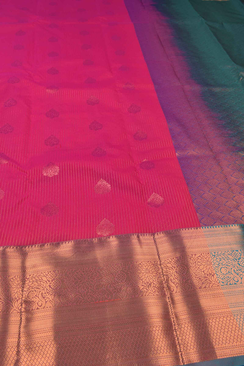 Dark Pink Semi Soft Silk Zari Lines Traditional Buta Saree