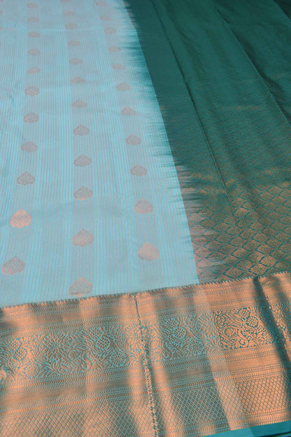 Light Blue Semi Soft Silk Zari Lines Traditional Butta Contrast Pallu Saree