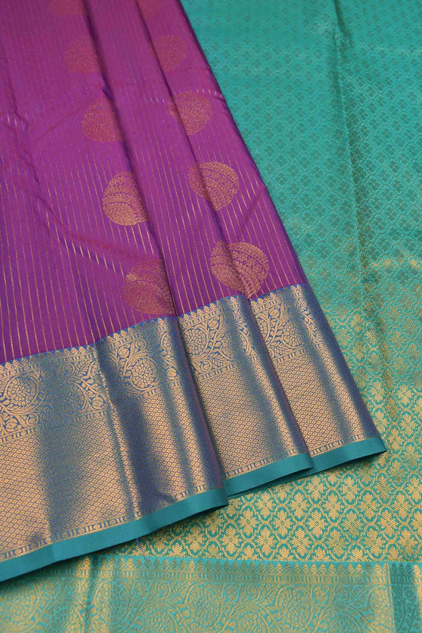 Dark Violet Semi Soft Silk Zari Lines Fancy Sphere Butta Saree