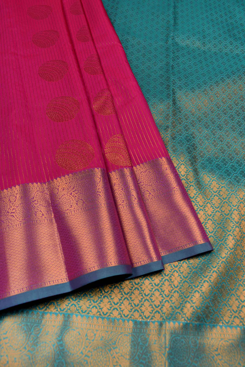 Dark Pink Semi Soft Silk Zari Lines Fancy Sphere Butta Saree