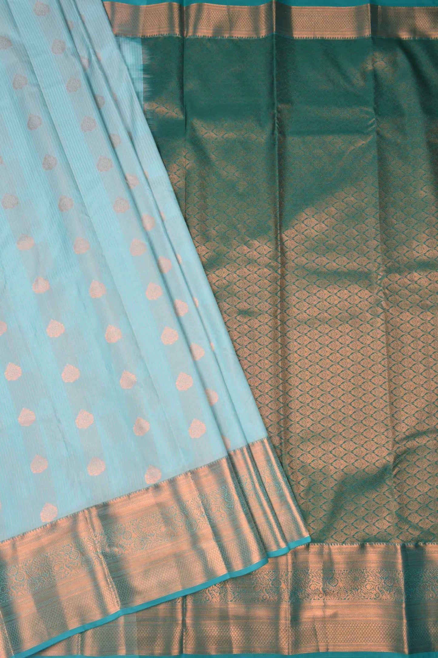 Light Blue Semi Soft Silk Zari Lines Traditional Butta Contrast Pallu Saree